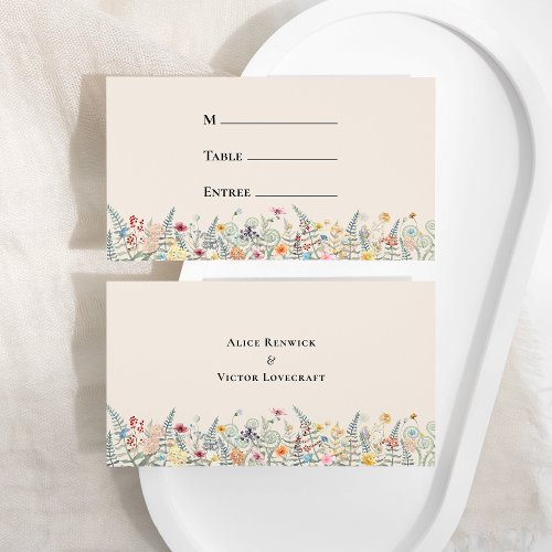 Simple Wildflower Fern Wedding Entree Choice Flat Place Card