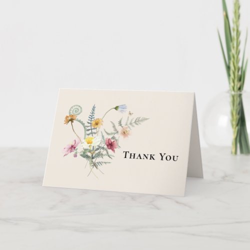 Simple Wildflower Fern Wedding Thank You Card