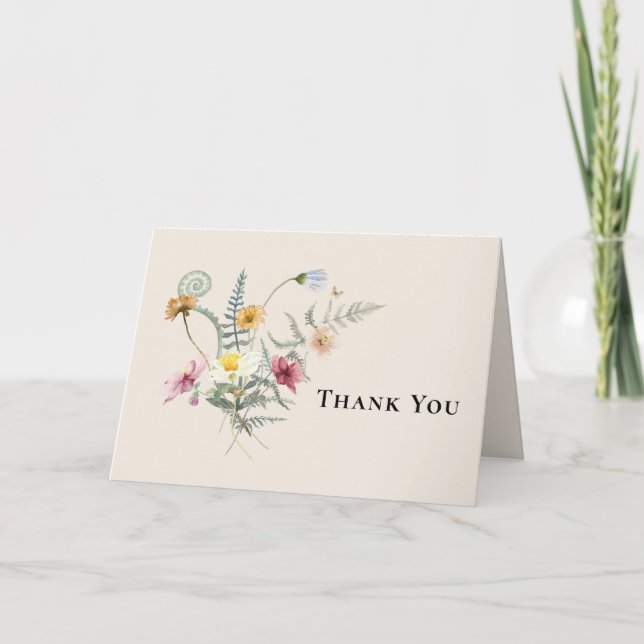 Simple Wildflower Fern Wedding Thank You Card (Front)