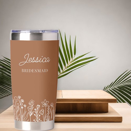 Simple Wildflower Floral Any Color Bridal Party Insulated Tumbler