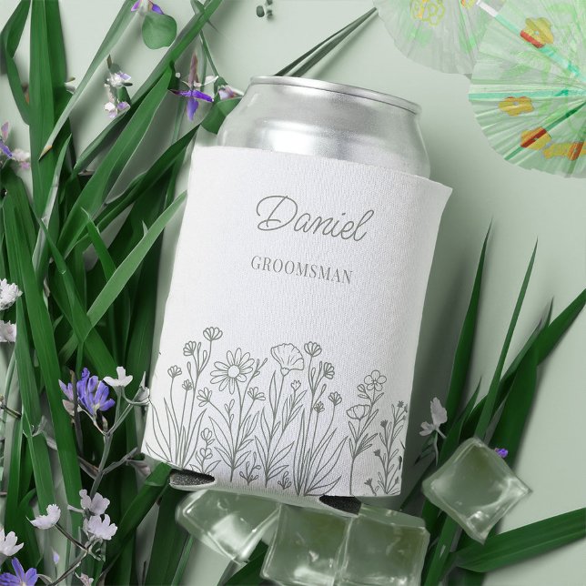 Simple Wildflower Floral Any Color Groomsman Can Cooler (Can cooler wedding party gift. Personalize for anyone and edit colors in the design tool)