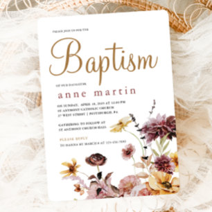 Simple Wildflower Floral Girl's Baptism  Invitation