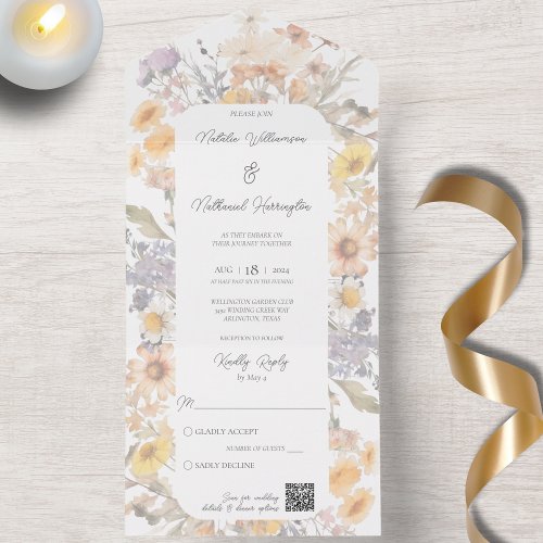 Simple Wildflower Frame QR Code  All In One Invitation