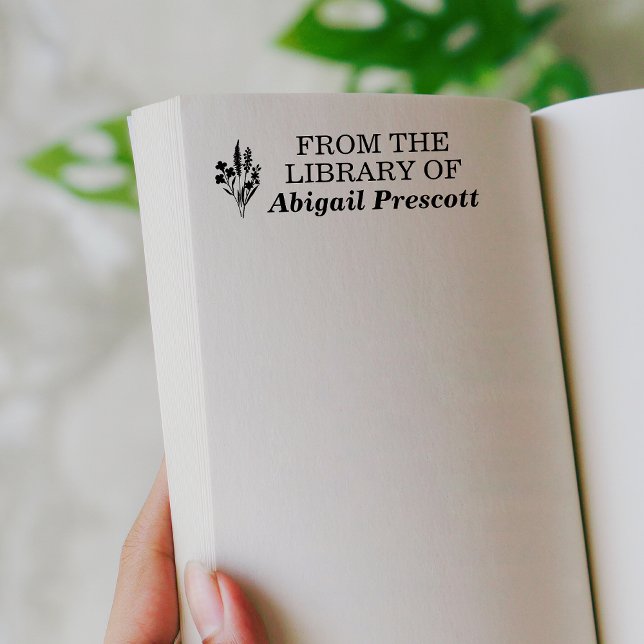 Simple Wildflower From The Library Of Bookplate Self-inking Stamp (simple wildflowers from the library of)