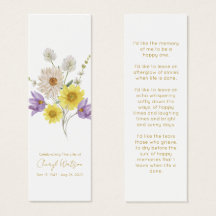 Simple Wildflower Funeral Memorial Bookmark