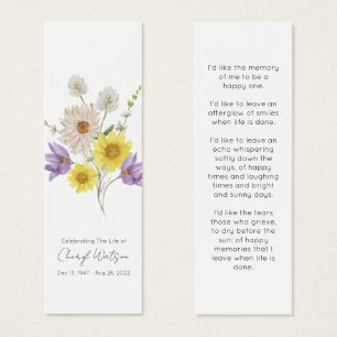 Simple Wildflower Funeral Memorial Bookmark