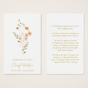 Simple Wildflower Funeral Memorial Prayer Card