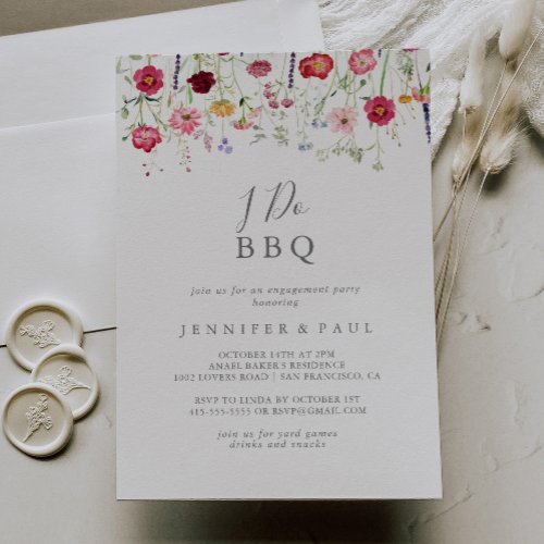 Simple Wildflower I Do BBQ Engagement Party Invitation