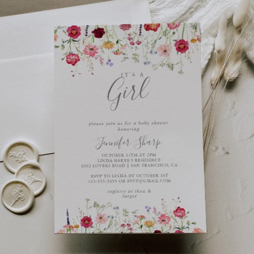 Simple Wildflower Its A Girl Baby Shower Invitation