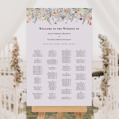 Simple Wildflower Lavender Wedding Seating Chart Foam Board