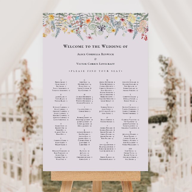 Simple Wildflower Lavender Wedding Seating Chart Foam Board (Creator Uploaded)