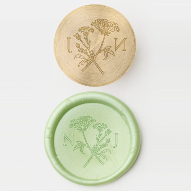 Simple wildflower meadow green white wedding wax seal stamp (Stamped)