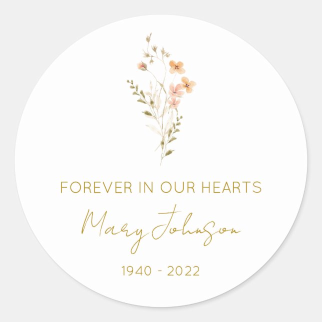 Simple Wildflower Memorial  Classic Round Sticker (Front)