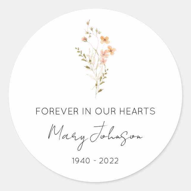 Simple Wildflower Memorial  Classic Round Sticker (Front)