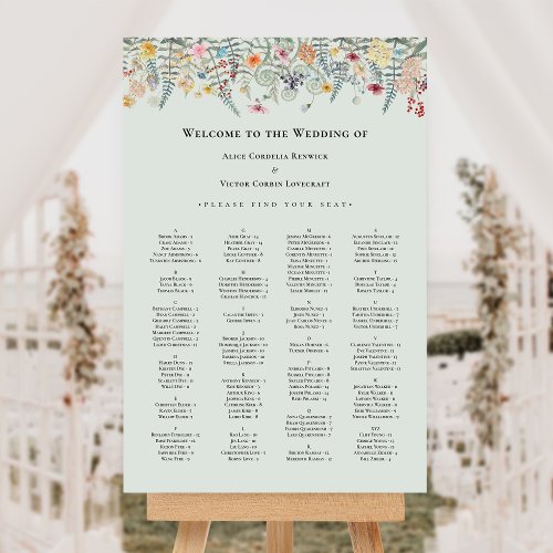 Simple Wildflower Mint Green Wedding Seating Chart Foam Board
