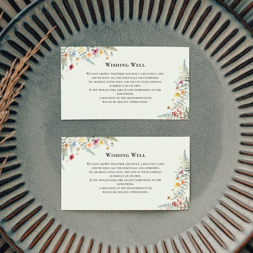 Simple Wildflower Mint Green Wedding Wishing Well Enclosure Card