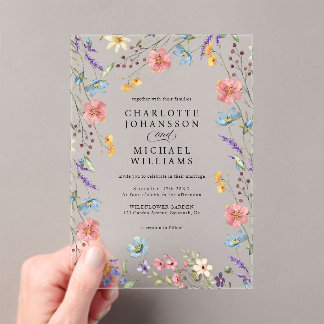 Simple Wildflower Modern Rustic Garden Wedding Acrylic Invitations