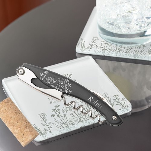 Simple Wildflower Personalized Wedding Party Gift Waiters Corkscrew