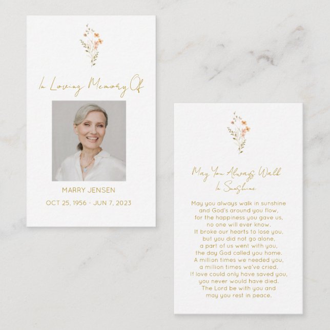 Simple Wildflower Photo Funeral Prayer Card (Front/Back)