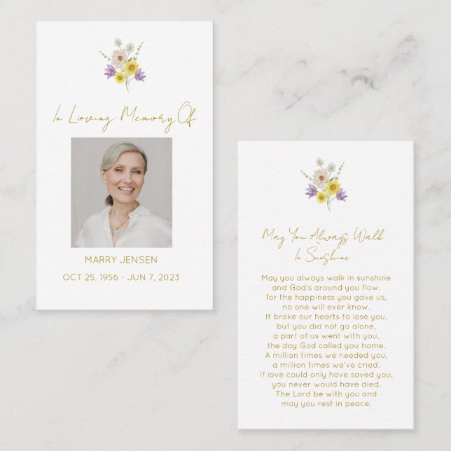 Simple Wildflower Photo Funeral Prayer Card (Front/Back)