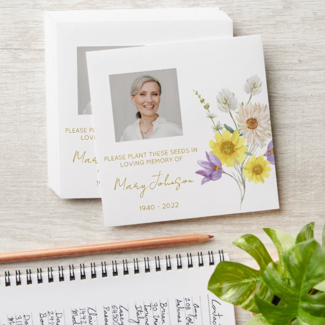 Simple Wildflower Photo Funeral Seed Envelope (Stacked)