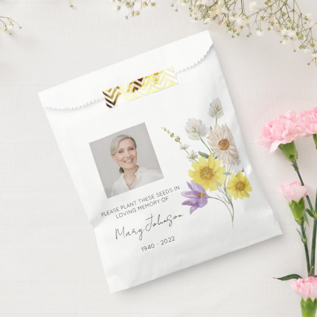 Simple Wildflower Photo Funeral Seed Favor Bag (Sealed)
