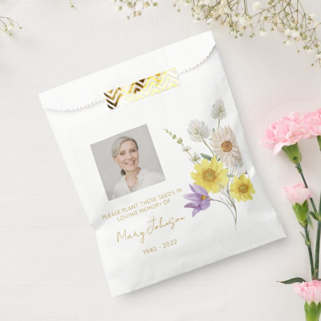Simple Wildflower Photo Funeral Seed Favor Bag (Sealed)