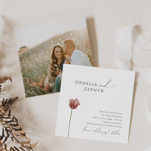 Simple Wildflower  Photo Square Wedding Invitation