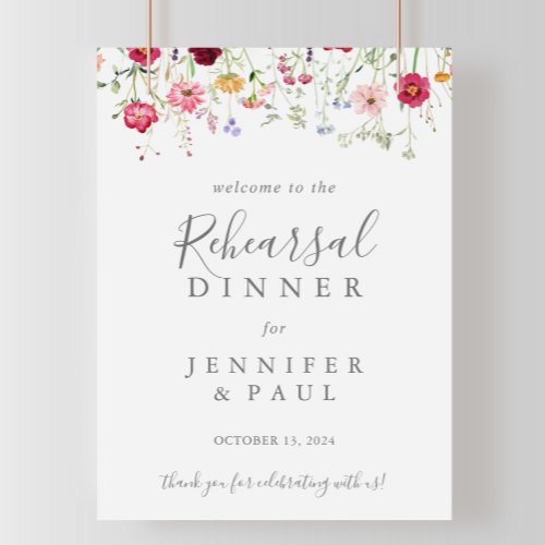 Simple Wildflower Rehearsal Dinner Welcome Poster