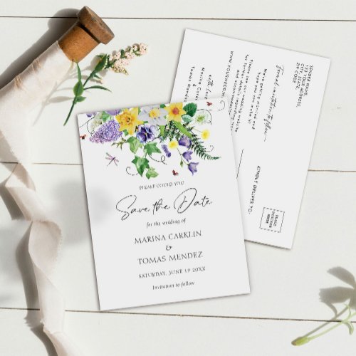 Simple Wildflower Save The Date Announcement Postcard