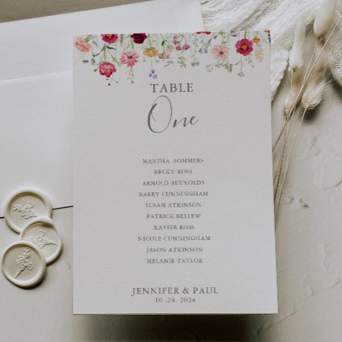 Simple Wildflower Table Number 1 Seating Chart