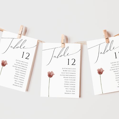 Simple Wildflower  Table Number Chart