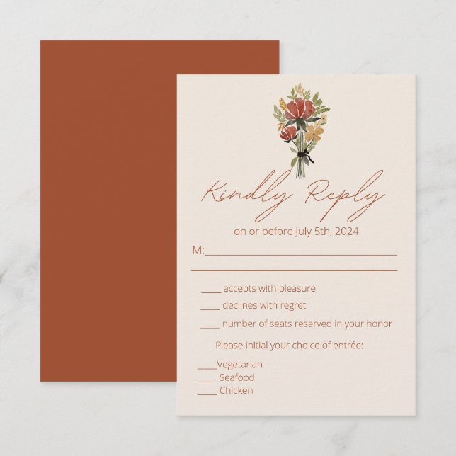 Simple Wildflower Terracotta Menu Choice RSVP  (Front/Back)