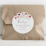 Simple Wildflower Thank You Wedding Favor Classic Round Sticker<br><div class="desc">This simple wildflower thank you wedding favor classic round sticker is perfect for a rustic wedding. The design features a multicolored assortment of pink, blush, purple, yellow, white, violet, red, burgundy wild flowers. Make the sticker labels your own by including your names, the event (if applicable), and the date. These...</div>