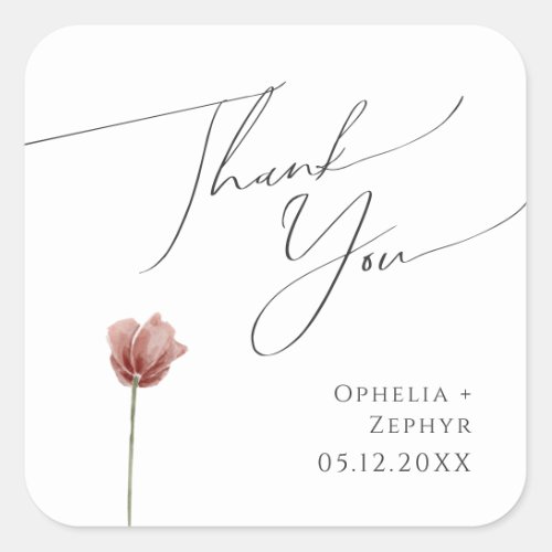 Simple Wildflower  Thank You Wedding Favor Square Sticker