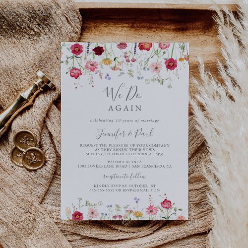 Simple Wildflower We Do Again Vow Renewal Invitation