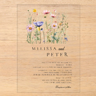 Simple  Wildflower Wedding Acrylic Invitations
