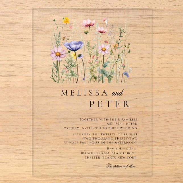 Simple  Wildflower Wedding Acrylic Invitations (Front)