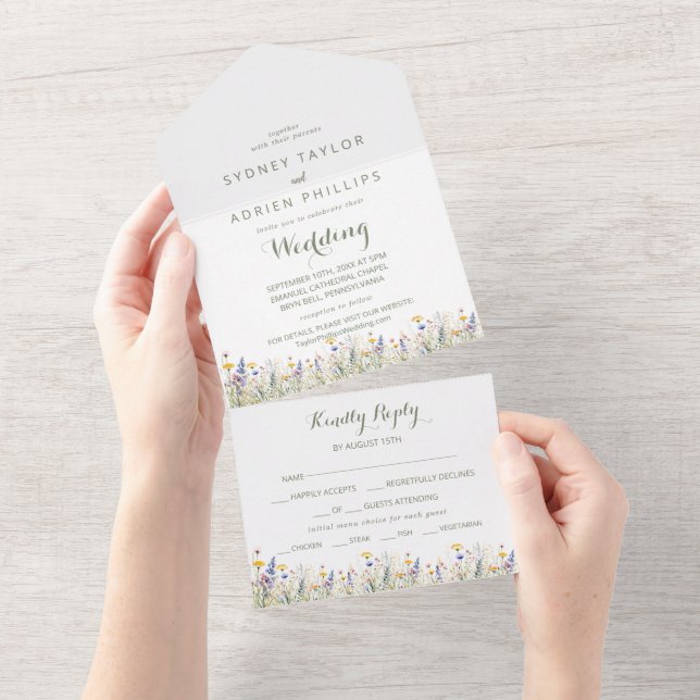 Simple Wildflower Wedding All In One Invitation (Tearaway)