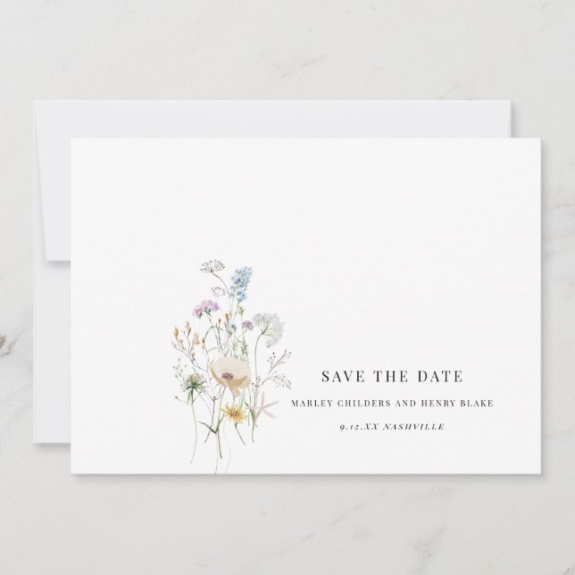 Simple Wildflower Wedding Floral Save the Date  (Front)