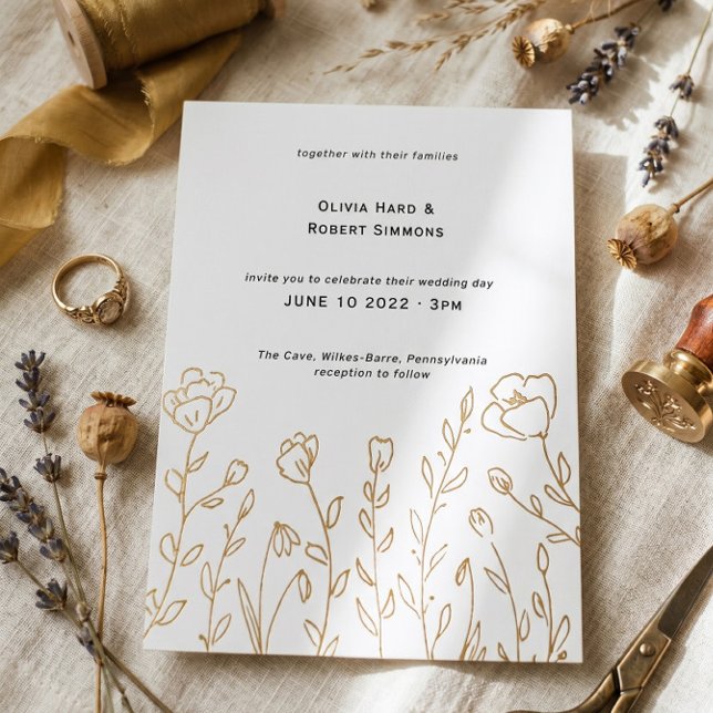 Simple Wildflower Wedding  Foil Invitation (Creator Uploaded)