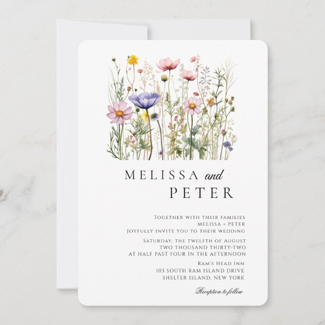 Simple  Wildflower Wedding Invitation (Front)