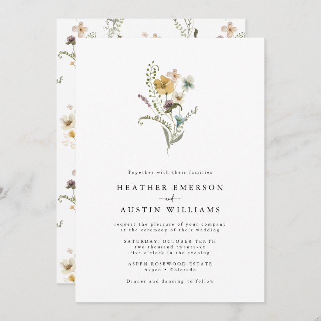 Simple Wildflower Wedding Invitations (Front/Back)
