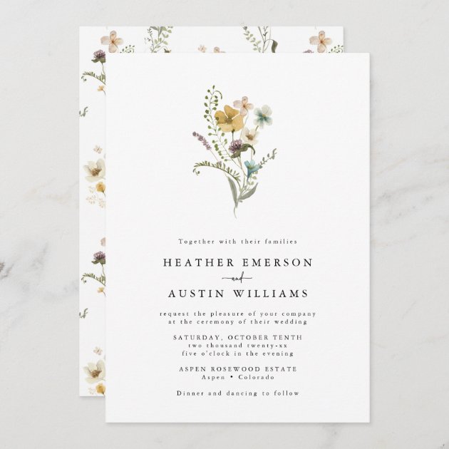 Simple Wildflower Wedding Invitations | Zazzle