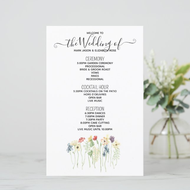Simple Wildflower Wedding Program (Standing Front)