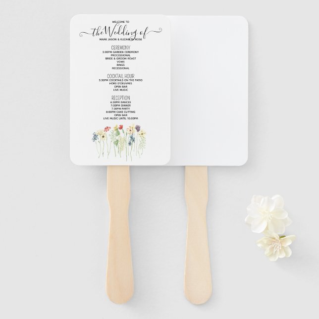 Simple Wildflower Wedding Program Hand Fan (Front and Back)
