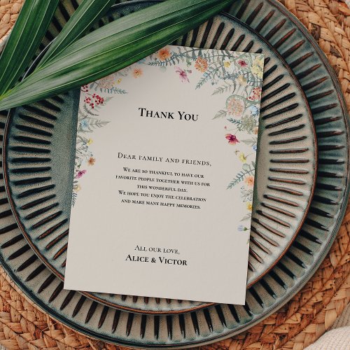 Simple Wildflower Wedding Reception Thank You Card