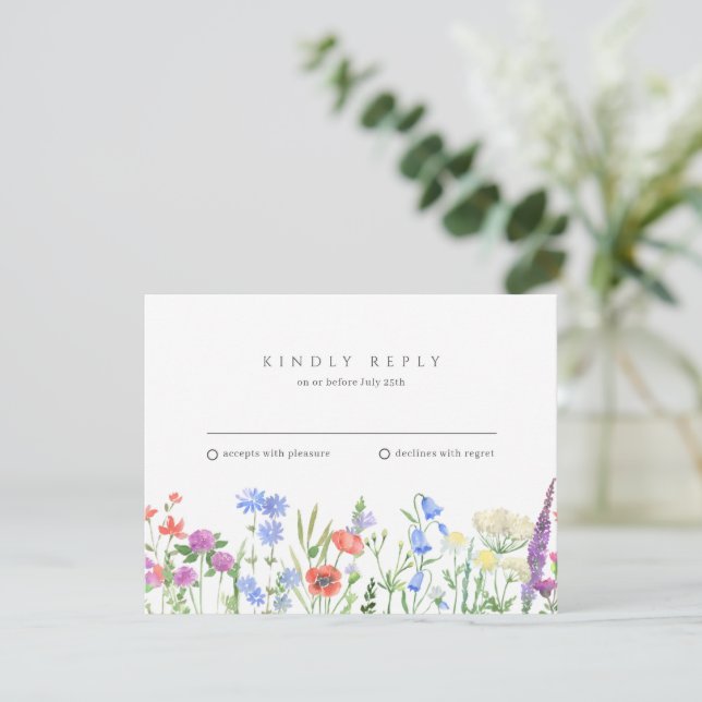 Simple Wildflower Wedding RSVP  Card (Standing Front)