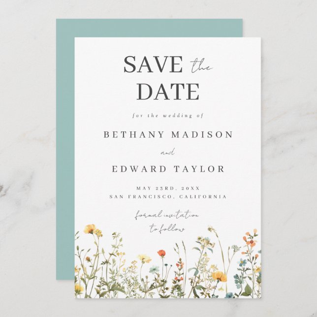 Simple Wildflower Wedding Save The Date (Front/Back)