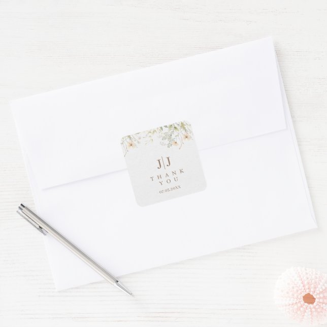 Simple Wildflower Wedding Thank you Favor Square Sticker (Envelope)